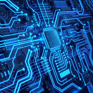 Futuristic circuit board Futuristic mechanical circuit board with a digital data flowing.